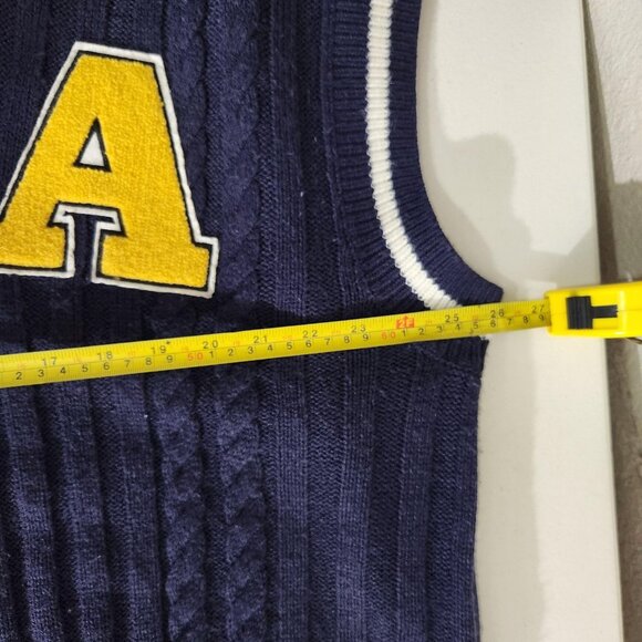 H&M Divided Sweater Vest Womens XL Navy Blue Cable Knit V-Neck Varsity A Patch - Picture 9 of 12